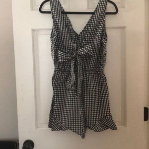 Black Check Tie- Front Sleeveless Romper